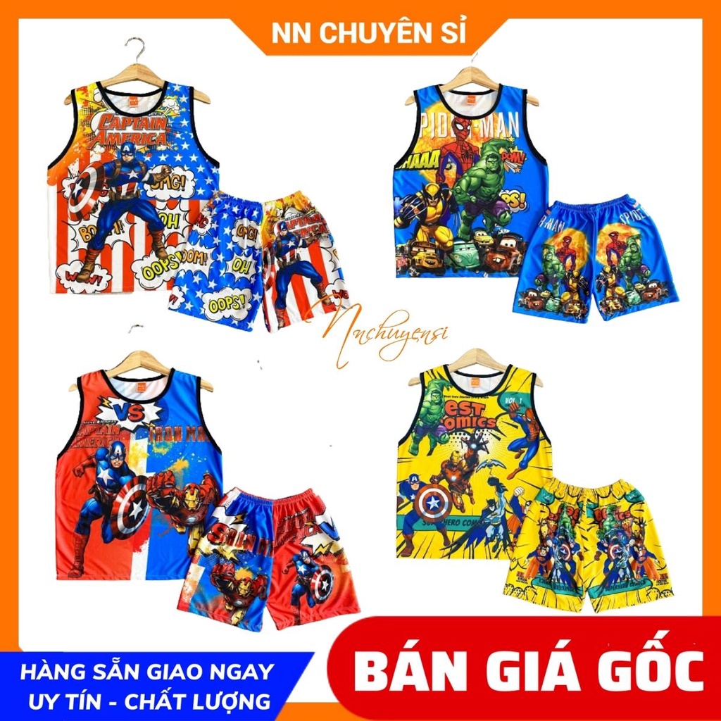 Đồ bộ SÁT NÁCH - 3 LỖ cho bé mặc nhà size 5kg - 47kg chất thun mềm mát in SIÊU NHÂN hoạt hình dễ thương DBRBSN FULL SIZE