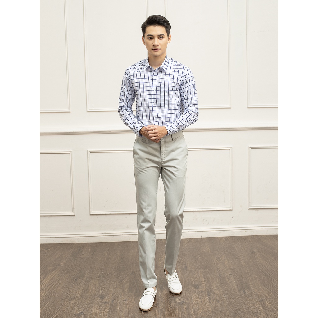Áo sơ mi nam dài tay Aristino họa tiết kẻ caro xanh thời thượng, chất vải mềm mại, thoáng khí - ALS27409