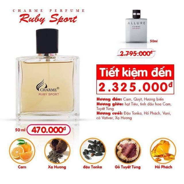 Nước hoa nam Ruby Sport - HƯƠNG THƠM NHẸ NHÀNG, NAM TÍNH (50ML)