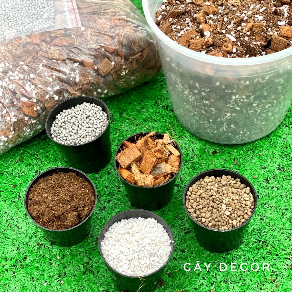 Giá thể TRỘN SẴN dành cho Kiểng lá trong nhà, bao 2kg  với 2 size Dừa cục
