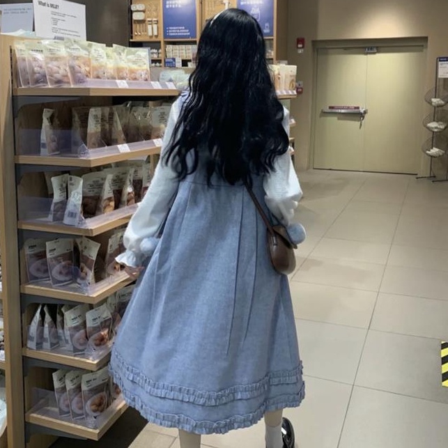 Set Đầm Yếm + Áo Sơ Mi Cổ Tròn Phong Cách Thời Trang Hàn Quốc Dành Cho Nữ