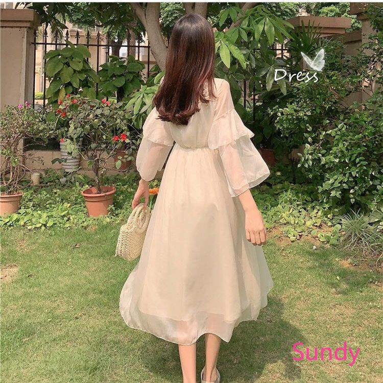 Đầm Chiffon Dáng Dài Phối Ren Thời Trang Mùa Hè Cho Nữ