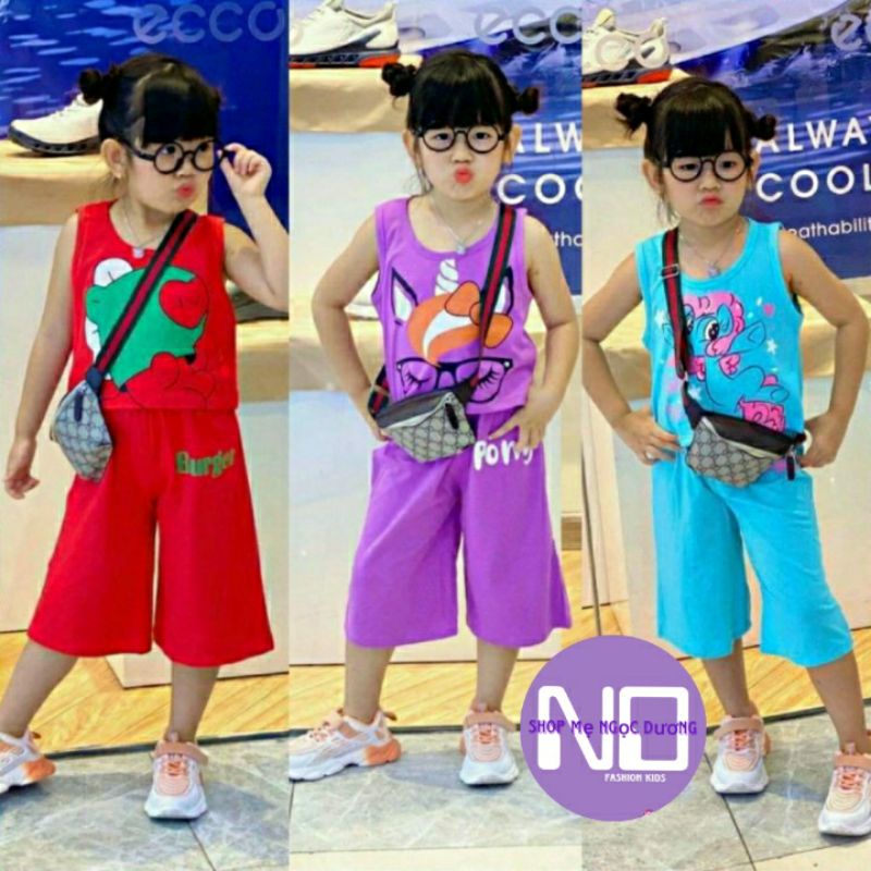 (10-21ký) Bộ áo croptop quần lửng ống rộng siêu cưng - Đồ bộ trẻ em