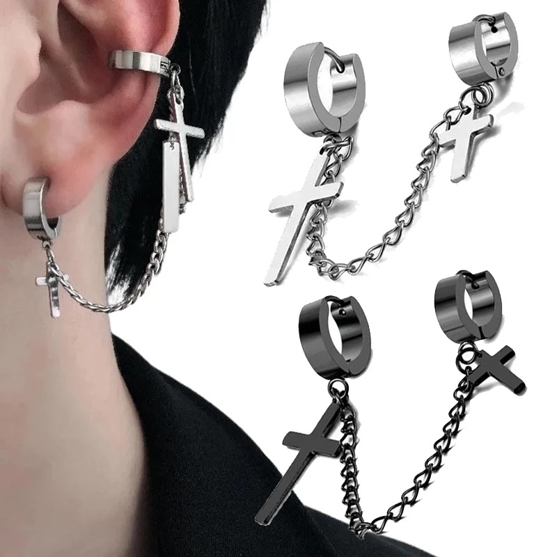 Bông Tai Thánh Giá Bằng Thép Không Gỉ Phong Cách Âu Mỹ