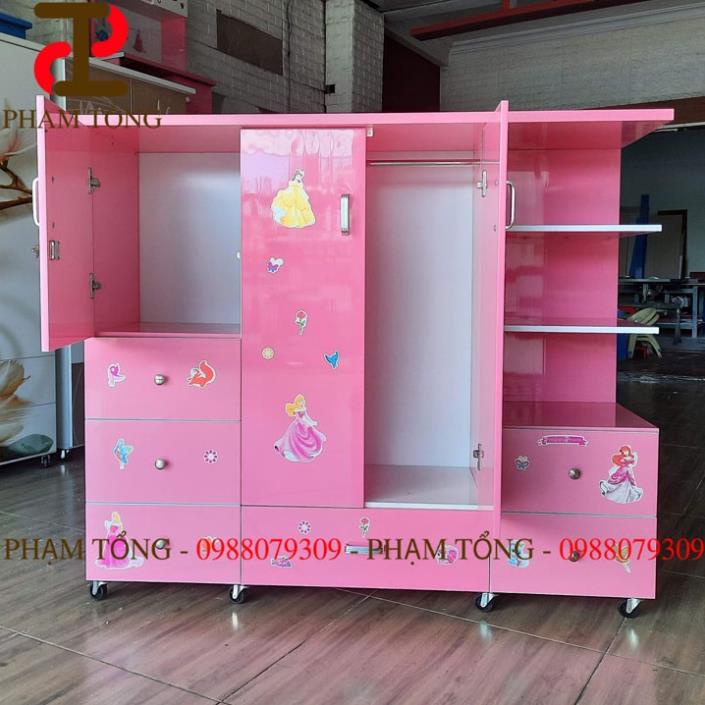 Tủ quần áo trẻ em màu hồng kèm kệ cho bé gái   Miễn phí giao hàng