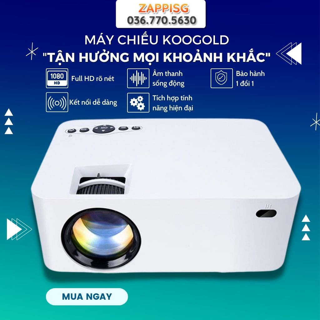 Máy Chiếu Mini Koodold ,Máy Chiếu KOOGOLD, Kết Nối Wifi, với điện thoại, tivi Độ Phân Dải Cao, Bảo Hành Toàn Quốc