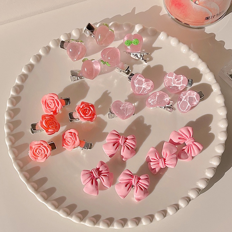 Kẹp Tóc Đính Nơ Và Quả Đào Tinh Tế Màu Hồng Dành Cho Bé Gái