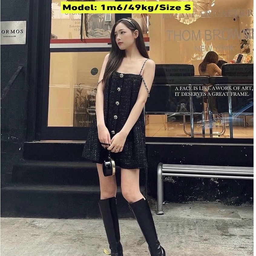 Đầm Babydoll 2 Dây Suông Dạ Đen