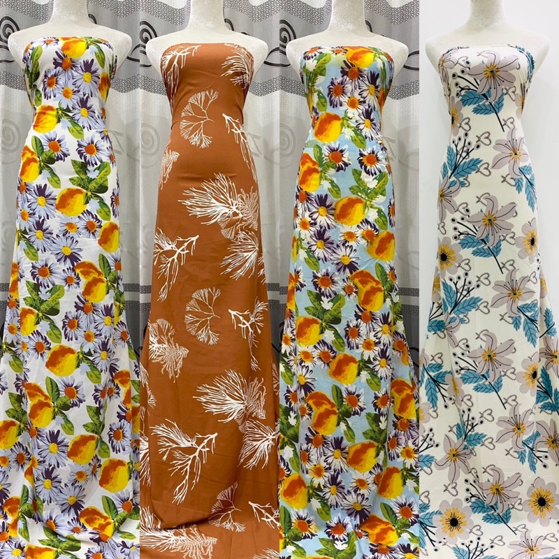 Vải lụa hoa co giãn nhẹ,mềm rũ may không cần lót, hàng cây cắt mét theo yêu cầu