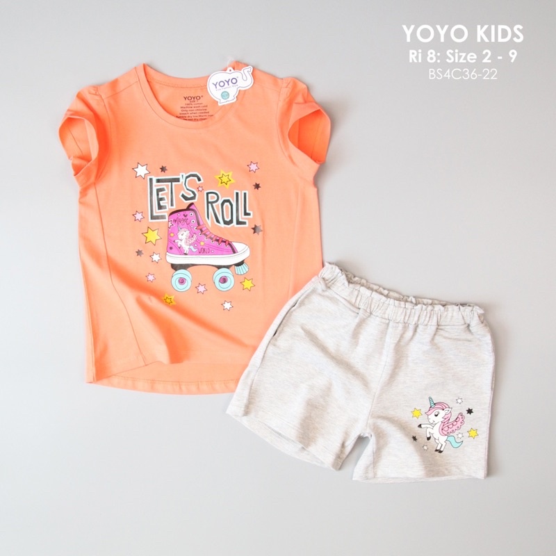 Bộ short thun yoyo bé gái, size trung.