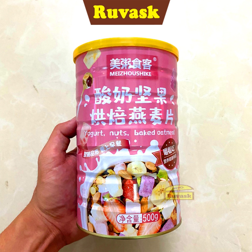 Ngũ Cốc Giảm Cân Ăn Kiêng Meizhoushike Sữa Chua Mix Hạt Hoa Quả- Ngũ Cốc Ăn Sáng Liền Mix Hạt Trái Cây- Đồ Ăn Vặt Ruvask