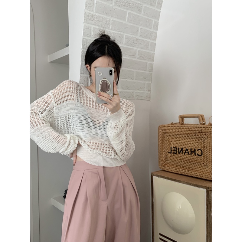 Porozi  Áo len dệt kim tay dài dáng ngắn phong cách thời trang Hàn Quốc dành cho nữ
