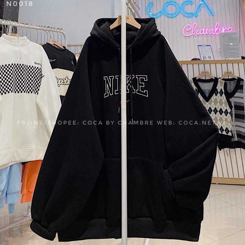 [N0018]🐮 Áo HOODIE nỉ bông dày tay bồng thêu N I K E form to rộng (Có sẵn/ảnh thật) | BigBuy360 - bigbuy360.vn