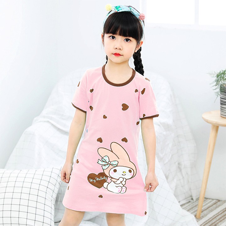 Đầm ngủ bé gái cotton mát mẻ hình thỏ cute cho bé 4-10 tuổi BBShine – DN001