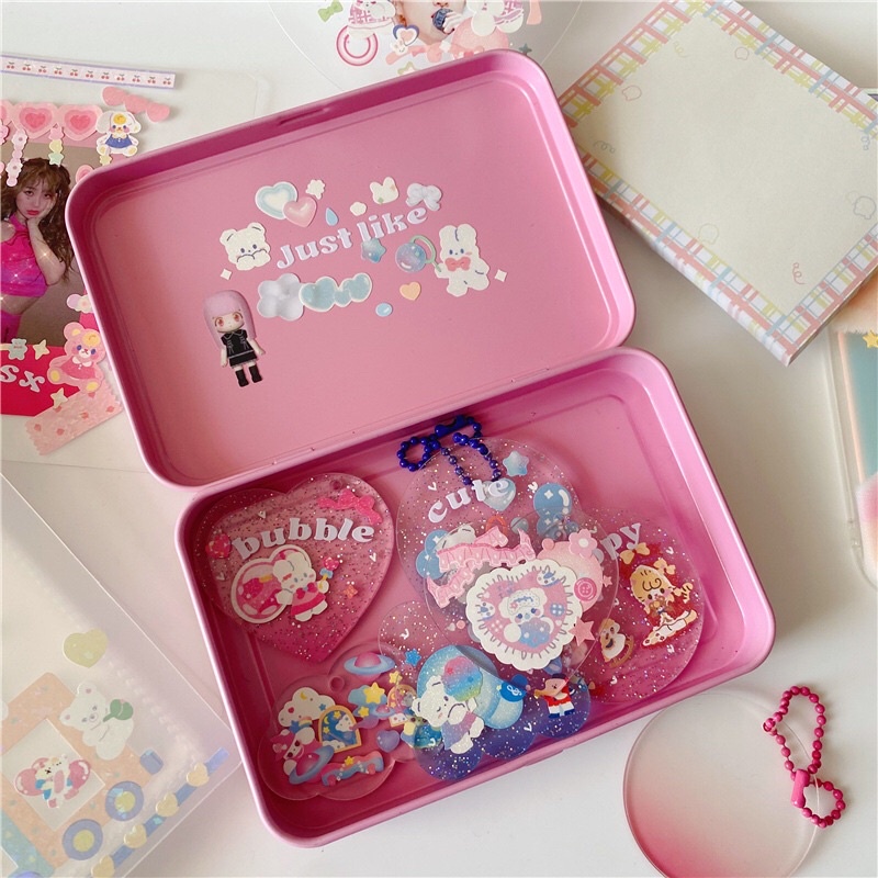 Hộp thiếc hồng đựng card/stickers/sleeve....