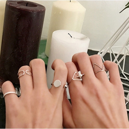 4 Pcs/Set fashion woman simple silver Adjustable open up rings set charm jewelry gift