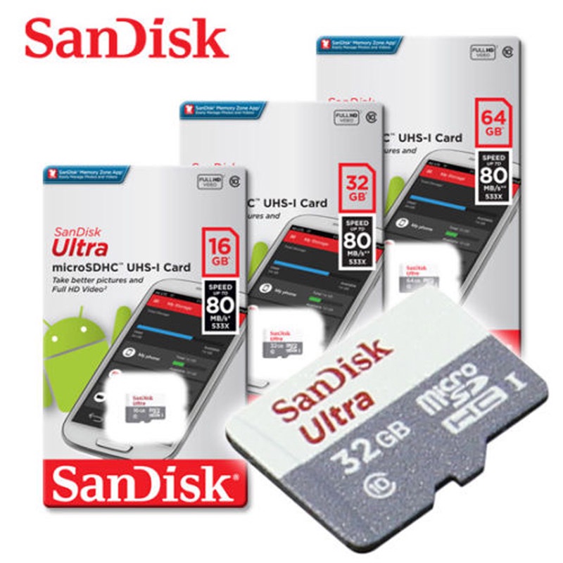 Thẻ nhớ microSDHC Sandisk 32GB 64Gb 128GB upto 100MB/s 533X Ultra - Hãng phân phối chính thức