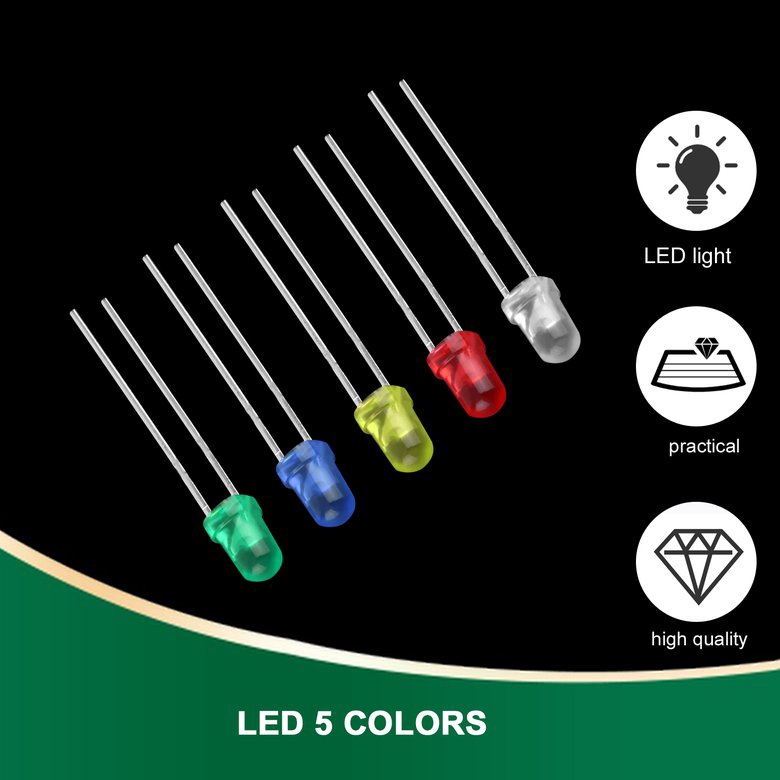 Set 100 đi ốt đèn LED 2 chân 5 màu chất lượng cao