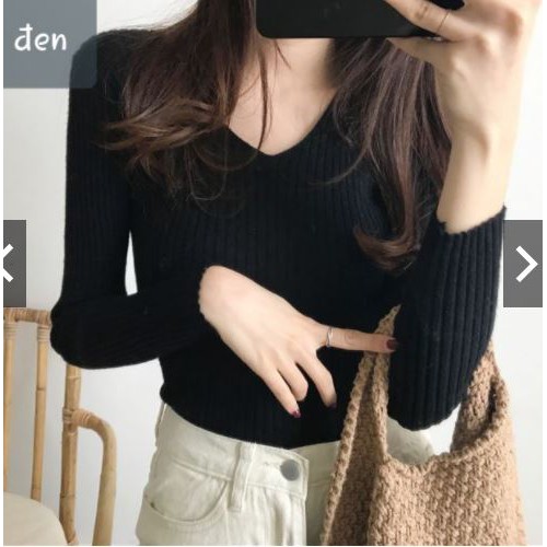 Áo len tăm cổ tim V nữ mềm mịn co giãn nhiều màu dễ phối đồ hàng Quảng Châu loại 1 AL02 | BigBuy360 - bigbuy360.vn