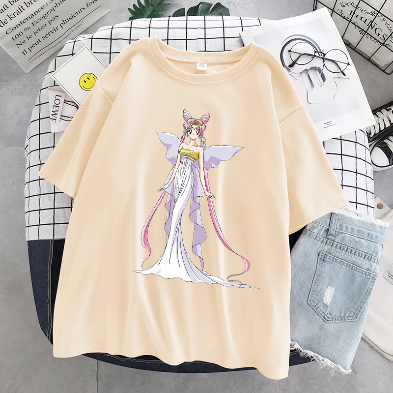 SAILOR MOON Áo Thun In Hình Thủy Thủ Mặt Trăng Xinh Xắn Cho Nữ