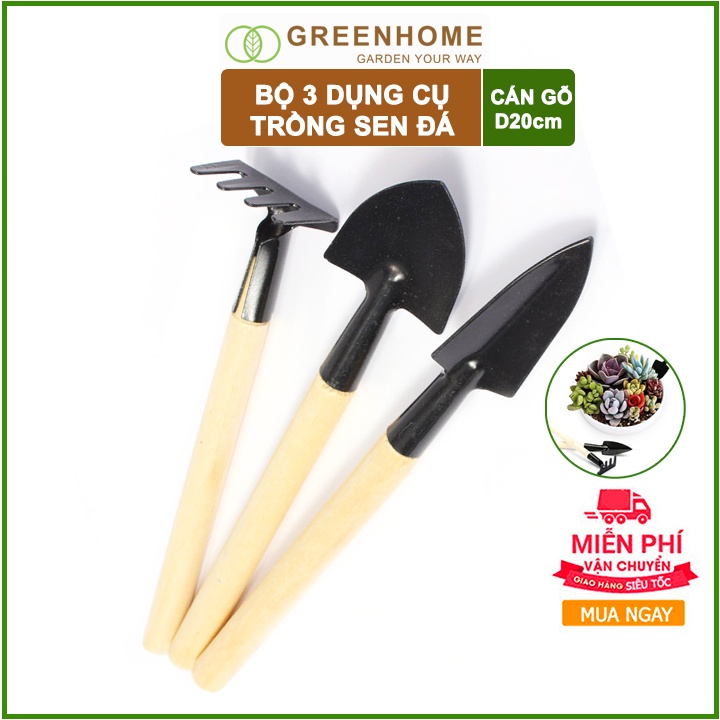 [FREESHIP 70K] Bộ Dụng Cụ Làm Vườn Mini 3 Món Tiện Lợi, Dễ Sử Dụng chuyên trồng Sen đá - Cán gỗ