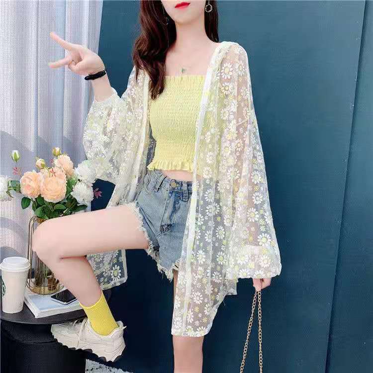 Áo Khoác Lưới Chống Nắng In Họa Tiết Hoa Cúc Phong Cách Hàn Quốc Thời Trang Mùa Hè Cho Nữ 2022