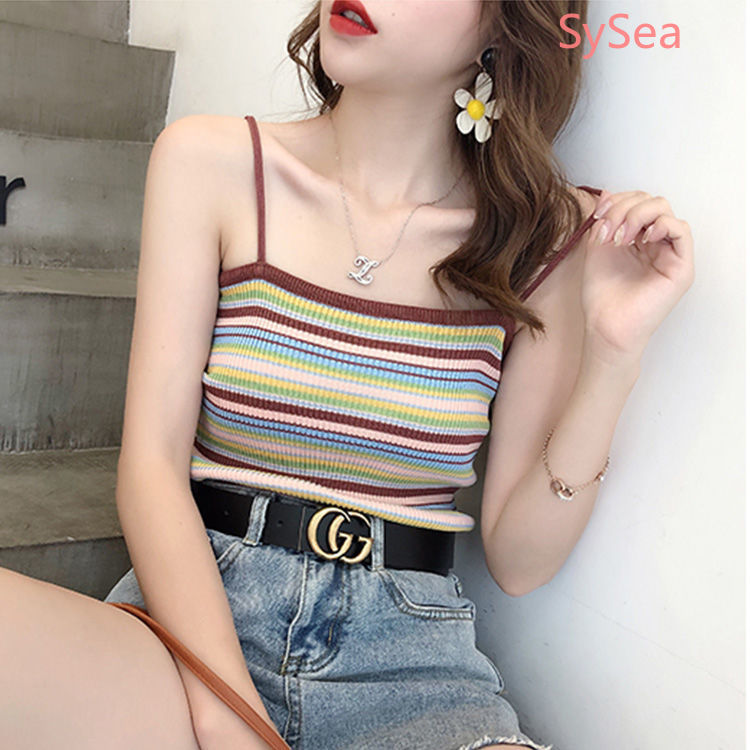 Áo 2 dây in họa tiết kẻ sọc năng động cá tính