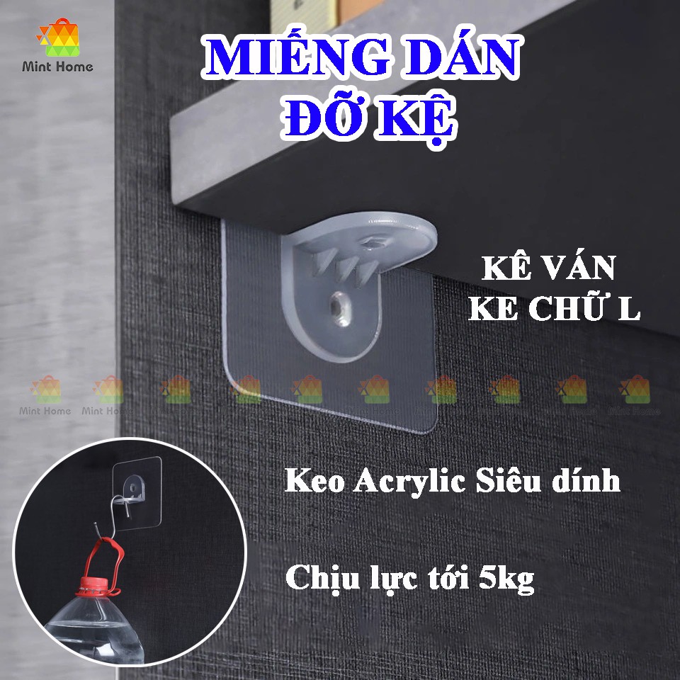 Miếng dán giá đỡ kệ gỗ treo tường, khung tranh, kệ tủ, kệ góc tường, móc dán tường ke góc chữ L kê ván, sàn chịu lực