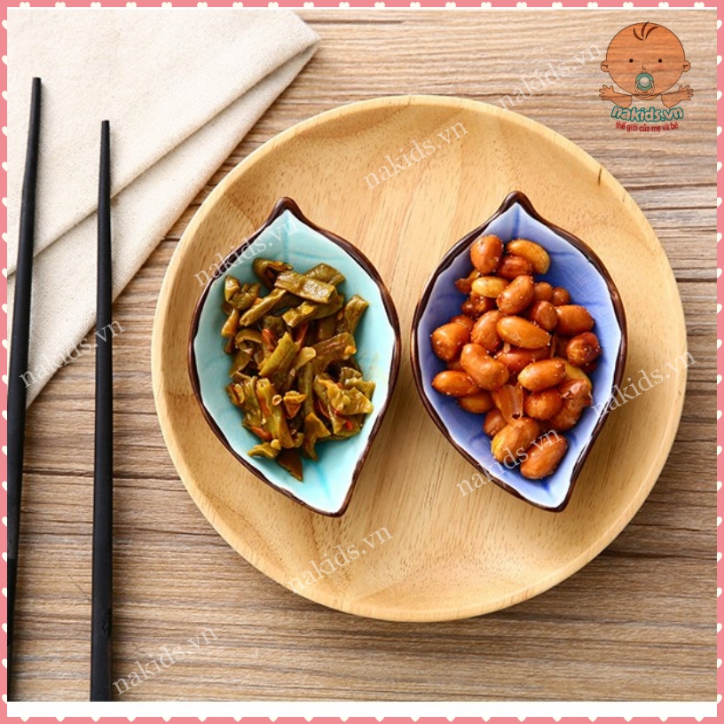 Đĩa Sứ Đựng Gia Vị Hình Chiếc Lá - Khay Chén Bát Nhỏ Đựng Nước Chấm Để Bàn Ăn Bằng Sứ