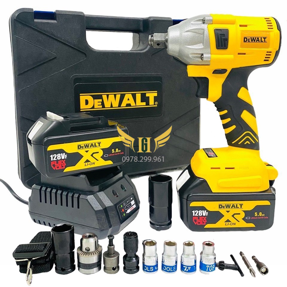 Máy Siết Bu Lông, Máy Vặn Vít DEWALT 198Vf - 2 Pin - Không Chổi Than Đầu rỗng Bắn vít Khoan - Tặng 5 đầu khẩu