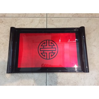 khay gỗ sơn mài in chữ Thọ mầu đỏ , mầu vàng, mầu bạc trơn ( 27 x 40cm )