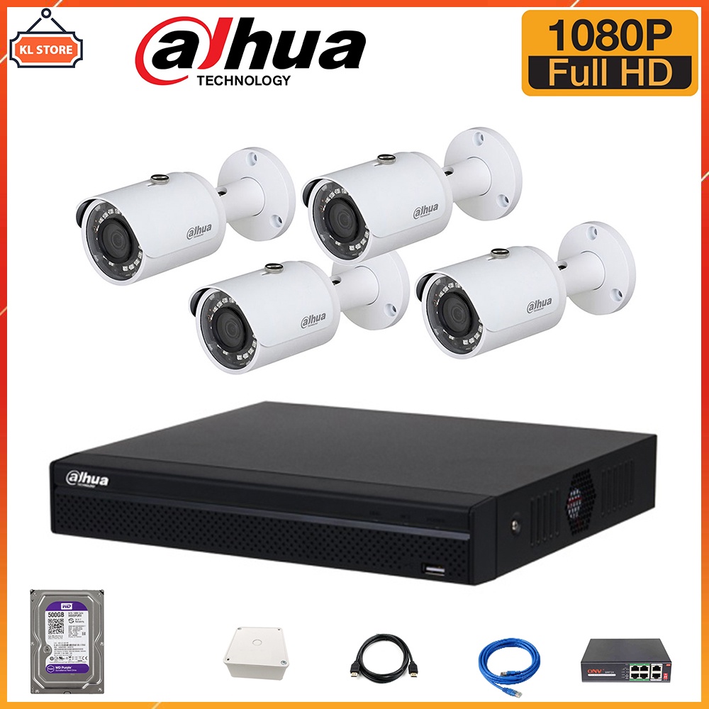 Bộ Camera IP Dahua 2MP Full HD 1080P Chuẩn H265+ Trọn Bộ Đầy Đủ Phụ Kiện Lắp Đặt