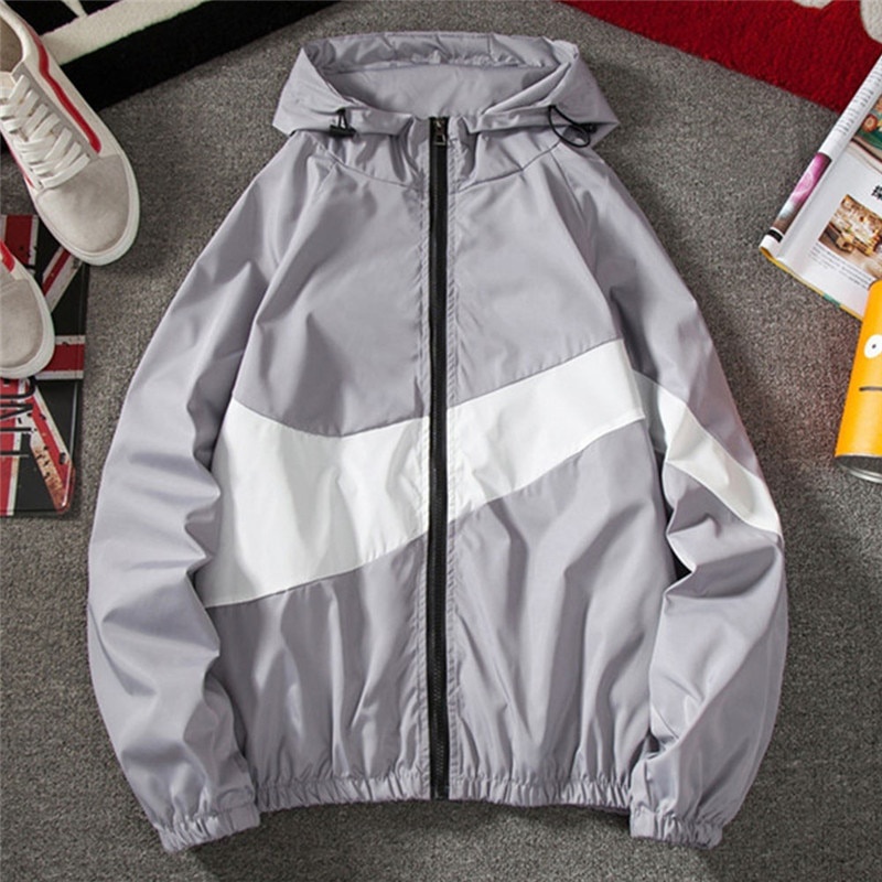 Mới Áo Khoác hoodie Mỏng Tay Dài Khóa Kéo Khối Màu Đen / Trắng / Xám Thời Trang Xuân Thu Cho Nam