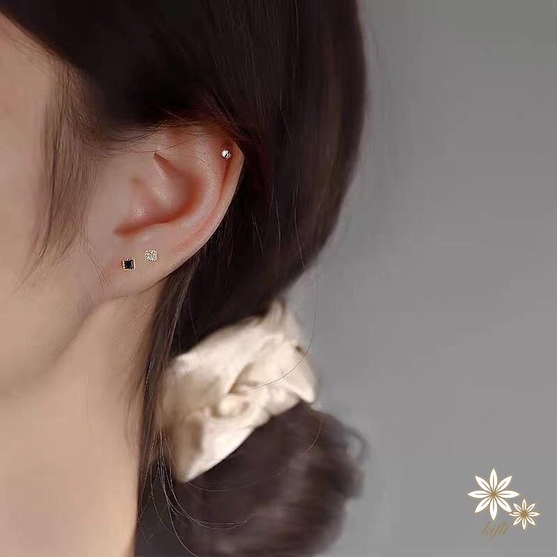 【kifli】Bông Tai Mạ Bạc 925 Hình Vuông Đính Đá Zircon Đơn Giản