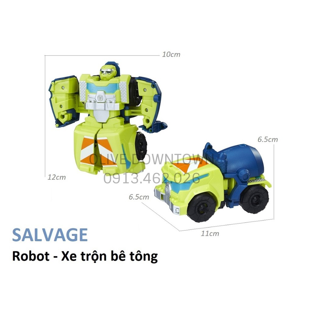 SALVAGE - Robot 12cm lắp ráp thành xe trộn bê-tông / Mixer Truck Transformers - Rescue Bot Academy