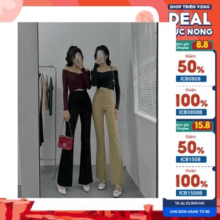 Quần ống loe cạp cao dáng dài,cạp cao phong cách Ulzzang Hàn quốc.