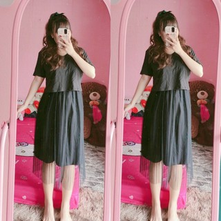 chân váy lưới dài 2 lớp