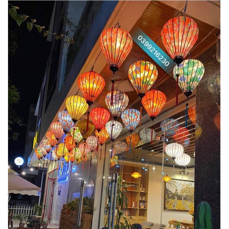 Đèn lồng Hội An 45cm vải phi 3d hoa văn đẹp mắt.