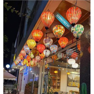 Đèn lồng Hội An 45cm vải phi 3d hoa văn đẹp mắt.
