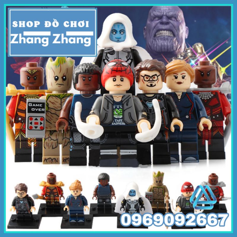 Xếp hình mô hình gồm Ayo - Pepper - Groot - Spider man - War Machine - Okoye - Super Gaint Minifigures Xinh X0194