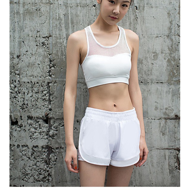 Quần short tập gym, yoga, chạy bộ, aerobic nữ 2 lớp