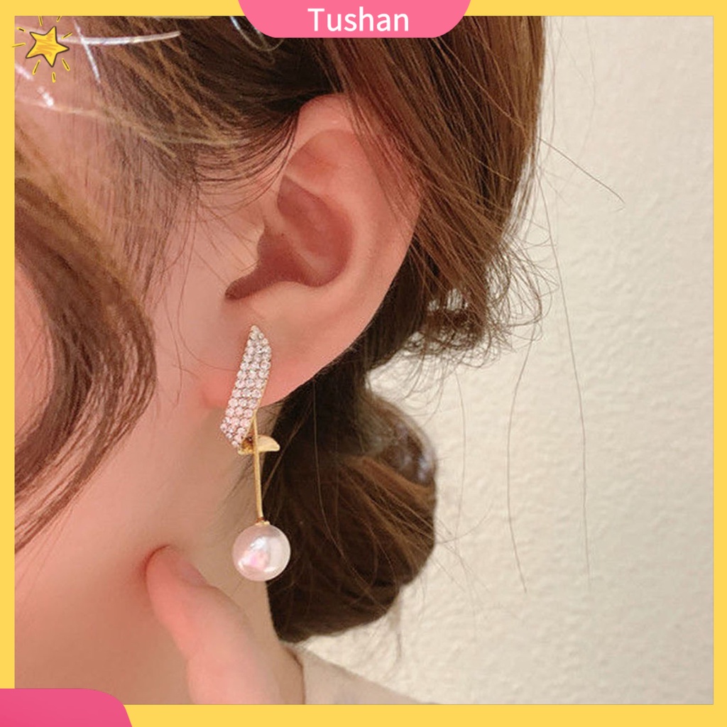 Bông tai dáng dài đính đá và ngọc trai nhân tạo thời trang cho nữ