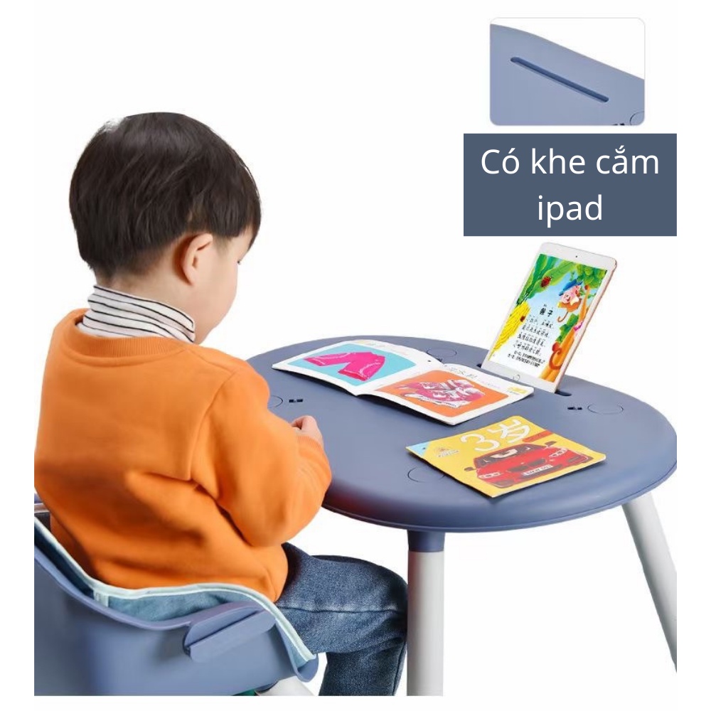Ghê ăn dăm kiêm bàn học có đệm ngồi QAD01 cho trẻ từ 6 tháng