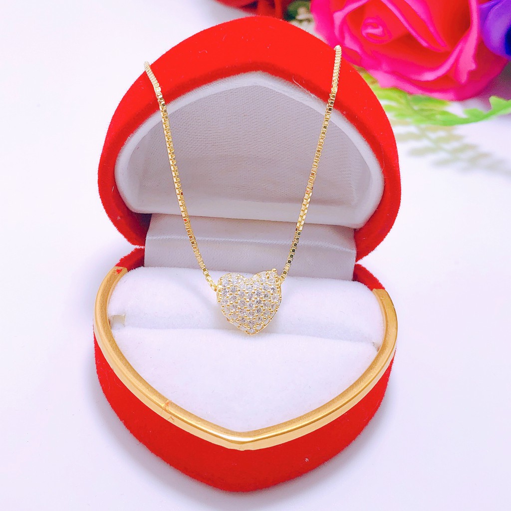Dây chuyền tim gắn đá, dây chuyền bạc ý s925 mặt tim xinh xắn