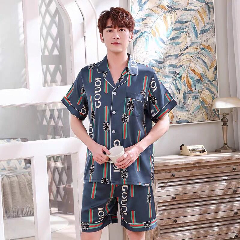 Bộ đồ ngủ Pajamas tay ngắn vải lụa lạnh size lớn thời trang cho nam