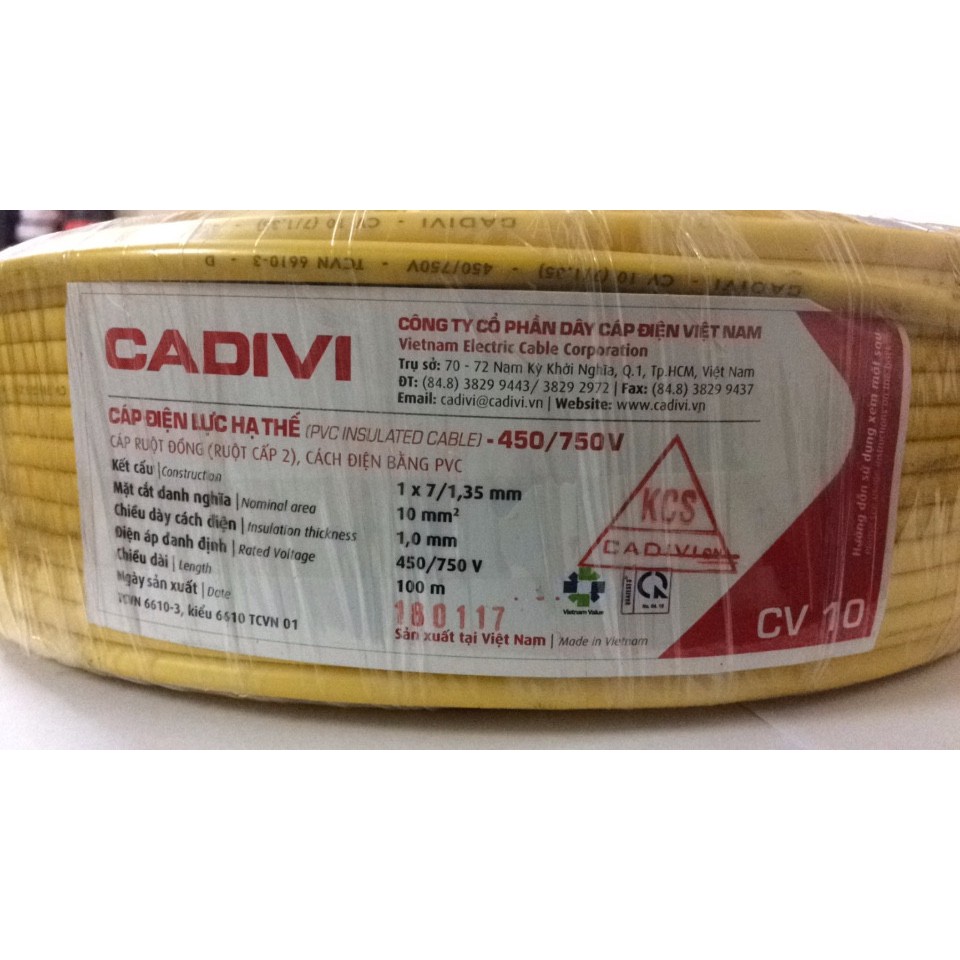 Dây điện Cadivi CV10 (dây đơn, cuộn 100m)