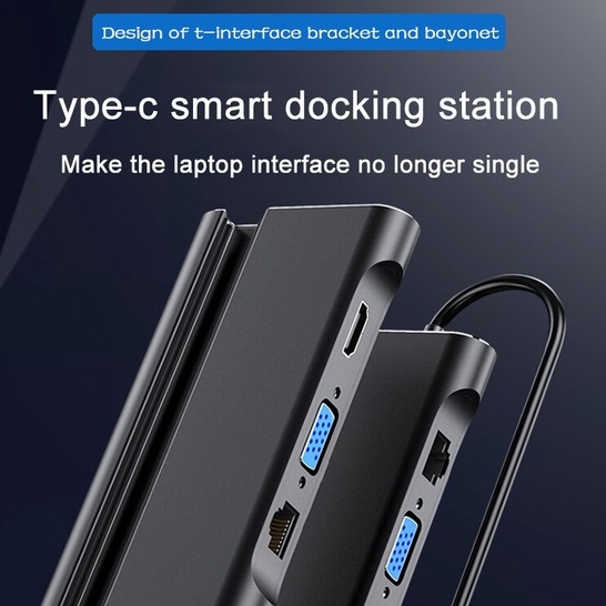 HUB Kiêm Dock Type-C Ra HDMI,VGA,LAN,3 Cổng USB 3.0 Hỗ Trợ Power Delivery