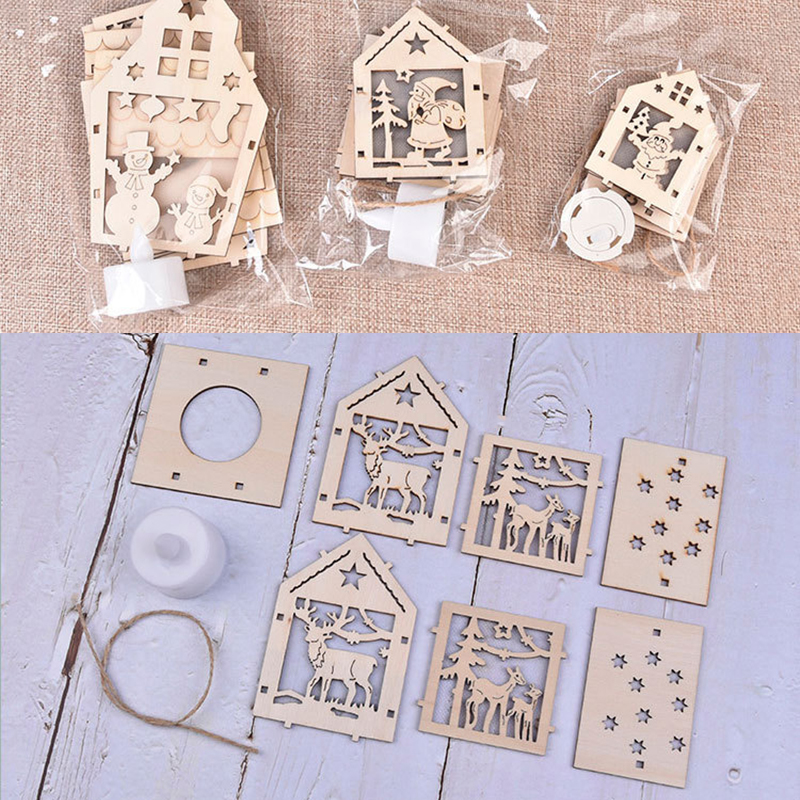Ngôi nhà gỗ có đèn LED trang trí cây thông Noel