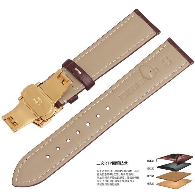 POLICE strap leather butterfly buckle watch strap men's and women's watch chain black thickened 23 24MM