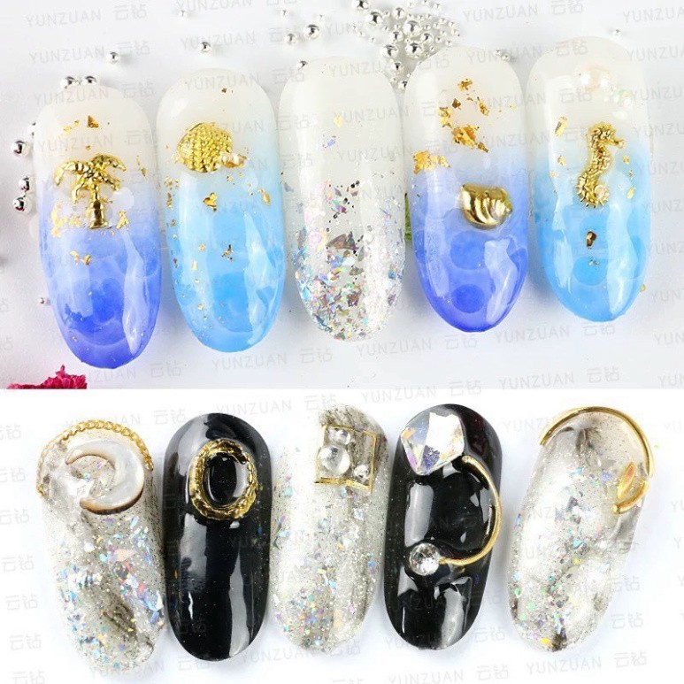 Hũ phụ kiện, charm trang trí, đính móng tay vàng , bạc